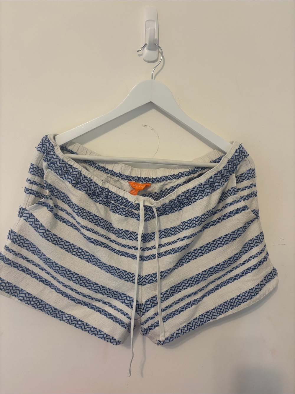Joe Fresh White Knit Shorts with Blue Zigzag Stripes